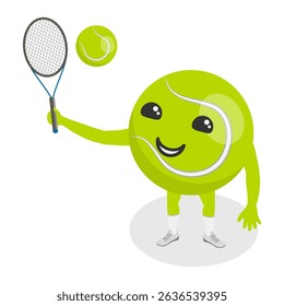 3D Isometric Flat Vector Set of Cartoon Sport Ball Mascot, Funny Cartoon Characters. Item 8