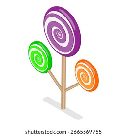 3D Isometric Flat Vetor Set of Fantasy Sweet Land Elements, Plantas de doces. Item seis