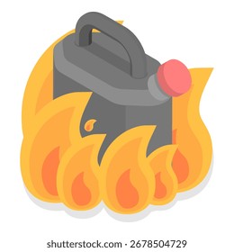 Conjunto de vetor plano isométrico 3D de recipientes de gasolina em combustão, tanque de gás inflamável. Rubrica 2