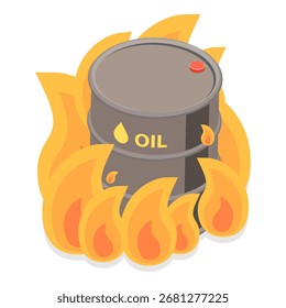 Conjunto de vetor plano isométrico 3D de recipientes de gasolina em combustão, tanque de gás inflamável. Rubrica 3