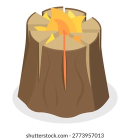 3D Isometric Flat Vector Set of Bonfires, Wooden Boards Used For Nighttime Outdoor Bonfire With Flaming Logs And Coals. Item 3