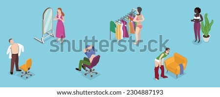 3D Isometric Flat Vector Set of Undressing People, Taking off Clothes