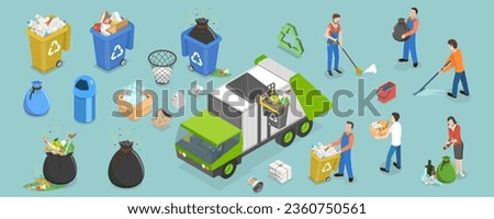 3D Isometric Flat Vector Set of Cleaners Characters