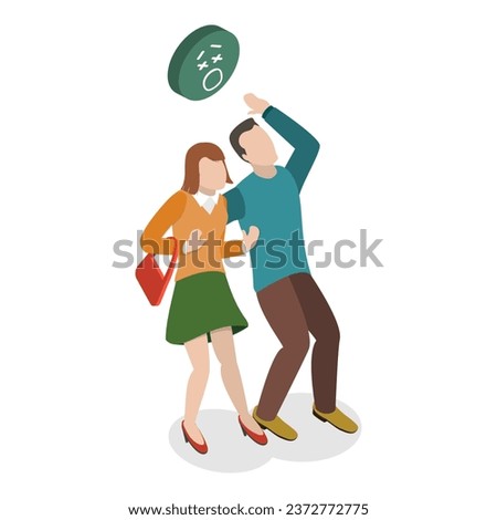 3D Isometric Flat Vector Set of Frightened People. Item 2