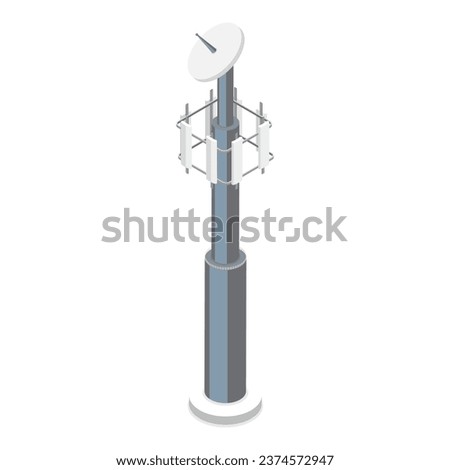 3D Isometric Flat Vector Set of Telecom Towers. Item 3