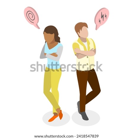 3D Isometric Flat Vector Set of Man and Woman Couple, Conflict and Love. Item 2