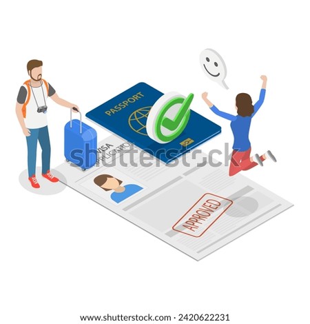 3D Isometric Flat Vector Set of Immigration Visa, Travel Approval. Item 3