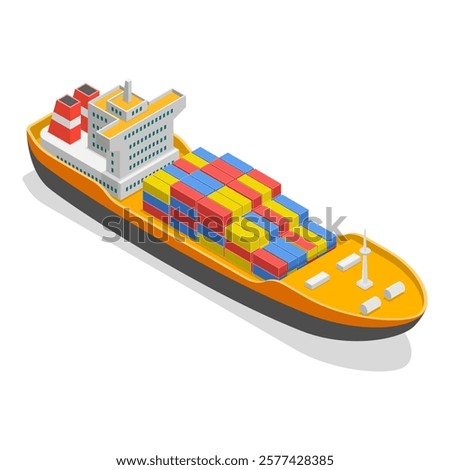 3D Isometric Flat Vector Set of Maritime Ships, Water Transportation Boats. Item 4