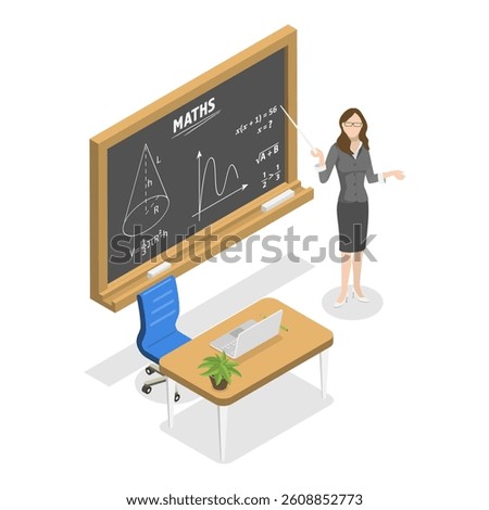 3D Isometric Flat Vector Set of School Teachers, Lecturers Teaching in Class. Item 6
