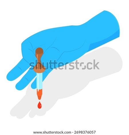 3D Isometric Flat Vector Set of Doctors Hands, Medical Instruments Held by Hands in Blue Sterile Gloves. Item 2