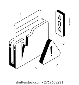 Carpeta isométrica 3D que muestra un error de archivo o una advertencia de documento faltante.