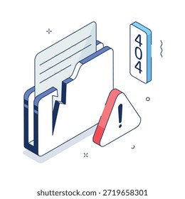 Carpeta isométrica 3D que muestra un error de archivo o una advertencia de documento faltante.