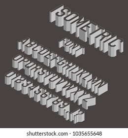 3d isometric font alphabet. Vector typeface.