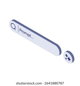 3D Isometric generative AI bar with a generate button. Artificial intelligence and Machine learning technology concept. AI enters by command prompt to create ideas. Vector illustration.
