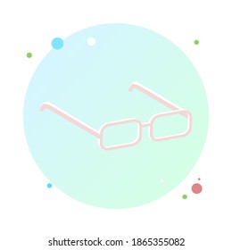 3D isometric glasses in circle icon, reading glasses, women's and men's accessory. Optics, see well, lens, vintage, trend. Vector illustration.	