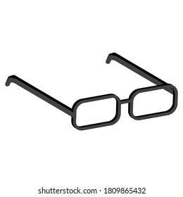 3D isometric glasses isolated on white background, reading glasses, women's and men's accessory. Optics, see well, lens, vintage, trend. Vector illustration.