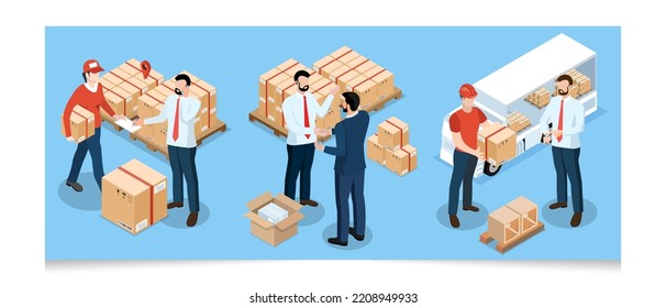 3D isometric Global logistics network concept with Transportation operation service, Export, Import, Cargo, Air, Road, Maritime delivery. Vector illustration EPS 10
