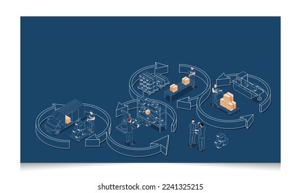 3D isometric Global logistics network concept with Transportation operation service, Export, Import, Cargo, Air, Road, Maritime delivery. Vector illustration EPS 10