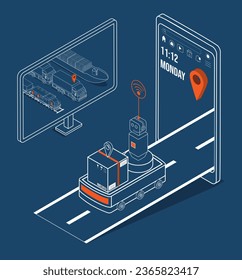 3D concepto de red logística global isométrica con servicio de operación de transporte, gestión de cadena de suministro - SCM, procesos de logística de empresa. Ilustración del vector EPS 10