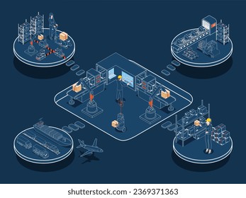 3D isometric Global logistics network concept with Transportation operation service, Supply Chain Management - SCM, Company Logistics Processes. Vector illustration EPS 10