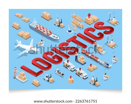 3D isometric Global logistics network concept with Transportation operation service, Supply Chain Management - SCM, Company Logistics Processes. Vector illustration EPS 10