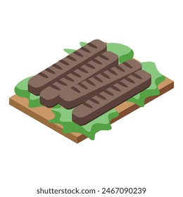 3d isometric graphic of delicious chocolate ice cream bars with green leaves on a wooden surface