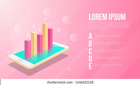 3D isometric graphic smartphone with four option. Can be used for infographic, business, education, web design, banners, brochures, flyers, diagram, workflow, timeline. Vector illustration.