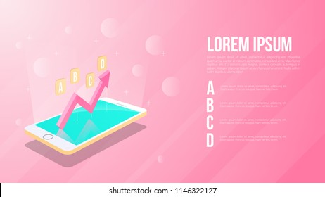 3D isometric graphic smartphone with four option. Can be used for infographic, business, education, web design, banners, brochures, flyers, diagram, workflow, timeline. Vector illustration.