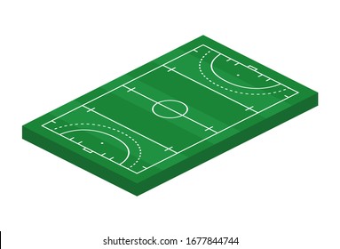 3D isometric grass hockey field. Sport theme vector illustration, hockey sports field, stadium. Isolated editable design element for infographics, banner