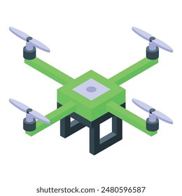 3D-isometrische grüne Drohnensymbol mit Quadcopter-Design und Fernbedienungstechnik-Illustration auf weißem Hintergrund