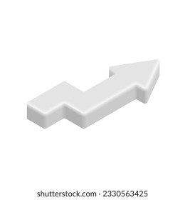 Icono de flecha blanca de crecimiento isométrico 3D. Vector que tiende flecha hacia arriba aislado sobre fondo blanco. 3D representa elementos de diseño de marketing, negocios, infografías de datos financieros para app, web, anuncio.
