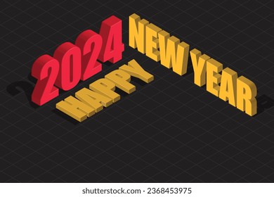 3D Isometric Happy New Year 2024 Cinematic for Banner or Poster