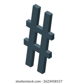 Símbolo de hashtag isométrica 3d representando tendências de mídia social e comunicação on-line