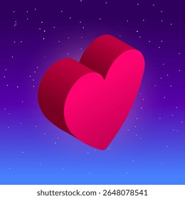 3D isometric heart in cosmic space — romantic vector illustration