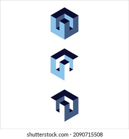 3d isometric hexagon geometric monogram logo design template vector sets