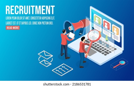 3D isometric hiring and recruitment concept with People Characters Choosing Best Candidate for Job, Job interview, recruitment agency. Vector illustration eps10