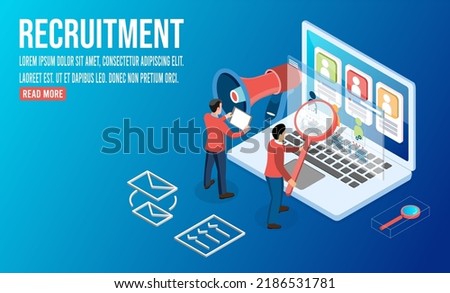 3D isometric hiring and recruitment concept with People Characters Choosing Best Candidate for Job, Job interview, recruitment agency. Vector illustration eps10