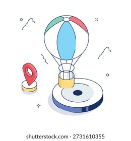 3D isometric hot air balloon illustration, travel, adventure, and entertainment