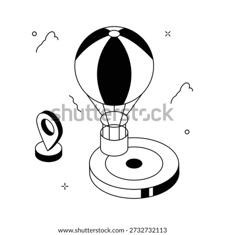 3D isometric hot air balloon illustration, travel, adventure, and entertainment
