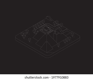 3D isometric of house on top of mountain view 