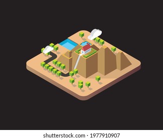 3D isometric of house on top of mountain view 