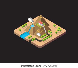 3D isometric of house on top of mountain view 