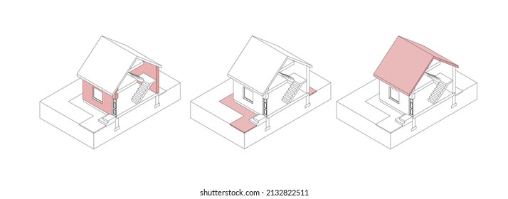 Alambre de casa isométrica 3D en sección