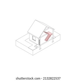 Alambre de casa isométrica 3D en sección