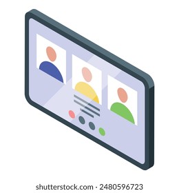 3d isometric icon depicting a digital photo gallery app with user profiles