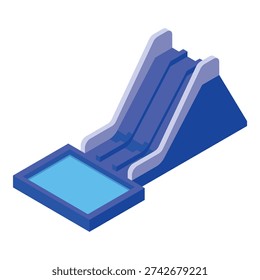 3d isometric icon of a double water slide ending in a small pool