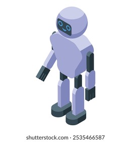 Ícone isométrico 3d de um robô branco amigável em pé e sorrindo