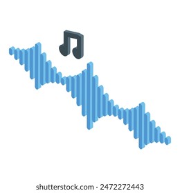 3d isometric illustration of a blue sound wave rhythm with a musical note symbol