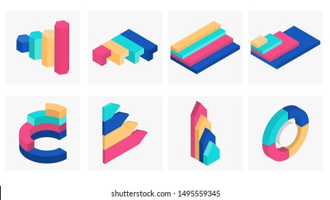 3D isometric illustration of business infographic element set.