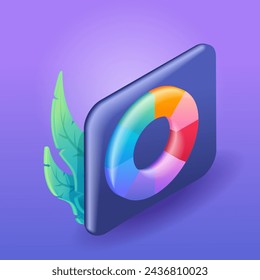 Ilustración isométrica 3D, dibujos animados. Paleta de colores, un círculo con diferentes colores para el diseño de programas. Iconos vectoriales para el sitio web